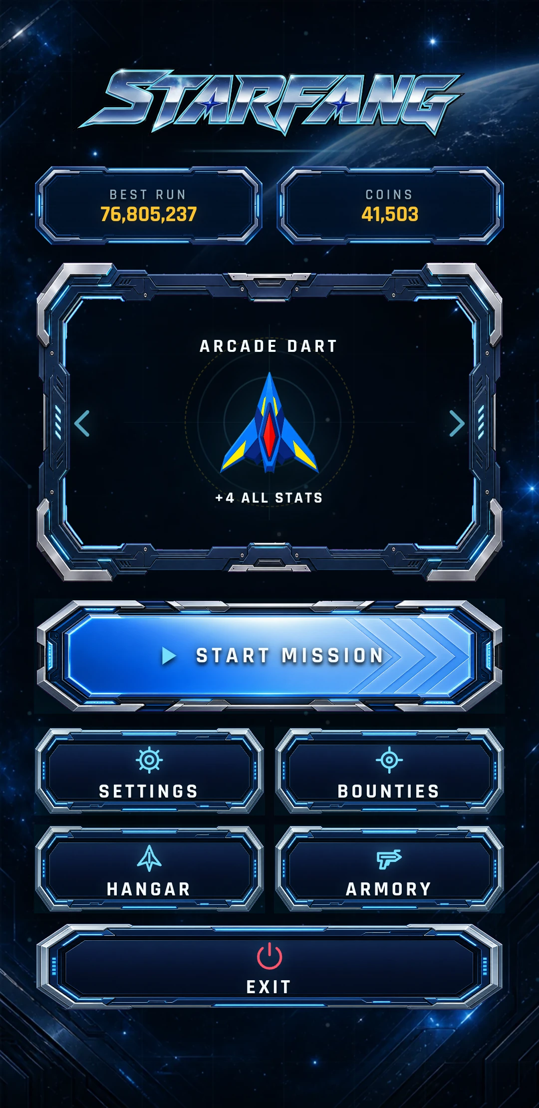Starfang main menu